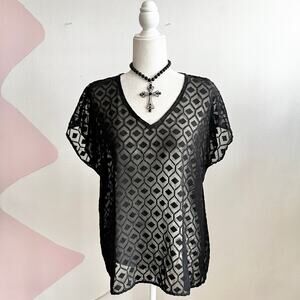 Black Mesh Sheer Top Grunge Witchy Gothic‎ Whimsigoth Small